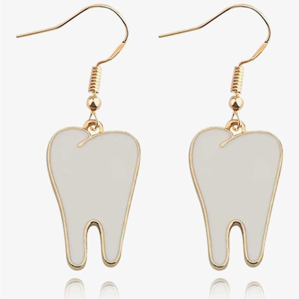 Gold and White Tooth Earrings